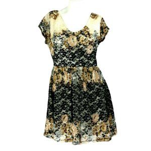 Topshop Lace Overlay Cap Sleeve Fit & Flare Dress